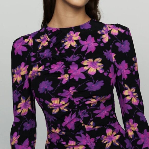 💕MAJE💕 Draped Dress ~ Floral Print T3 US Large L NWT - Picture 7 of 12